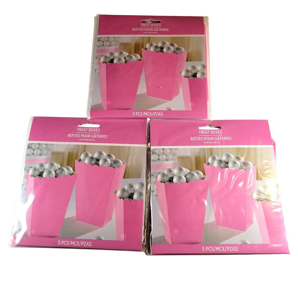 15 Pink Treat Boxes for Popcorn, Candy, Party Favors - 3 Packs of 5,  Birthday